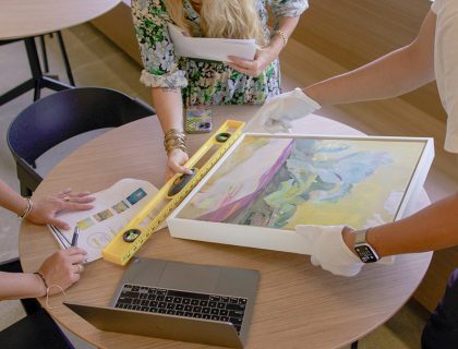 a group of people working on a painting